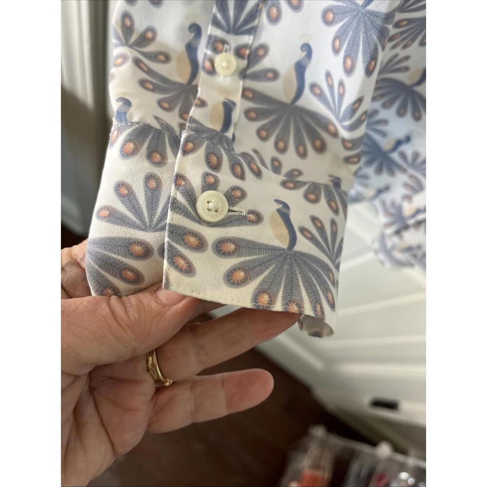 Express Portofino Shirt Slim Fit Blue Peacock Print Long Sleeve Small - Picture 4 of 8